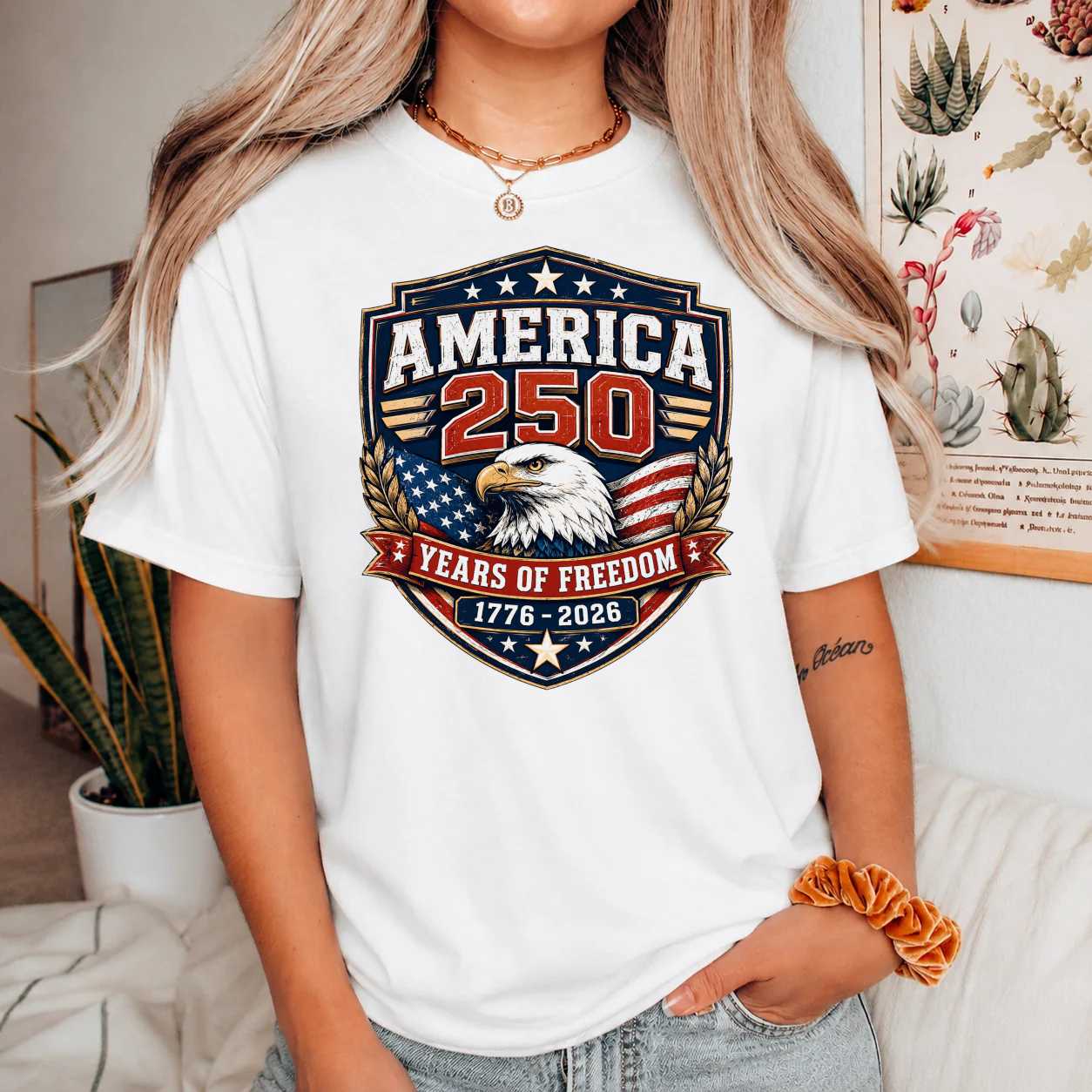 America 250 Years of Freedom T-Shirt for Patriotic Adults - Celebrate Independence, Stylish Design