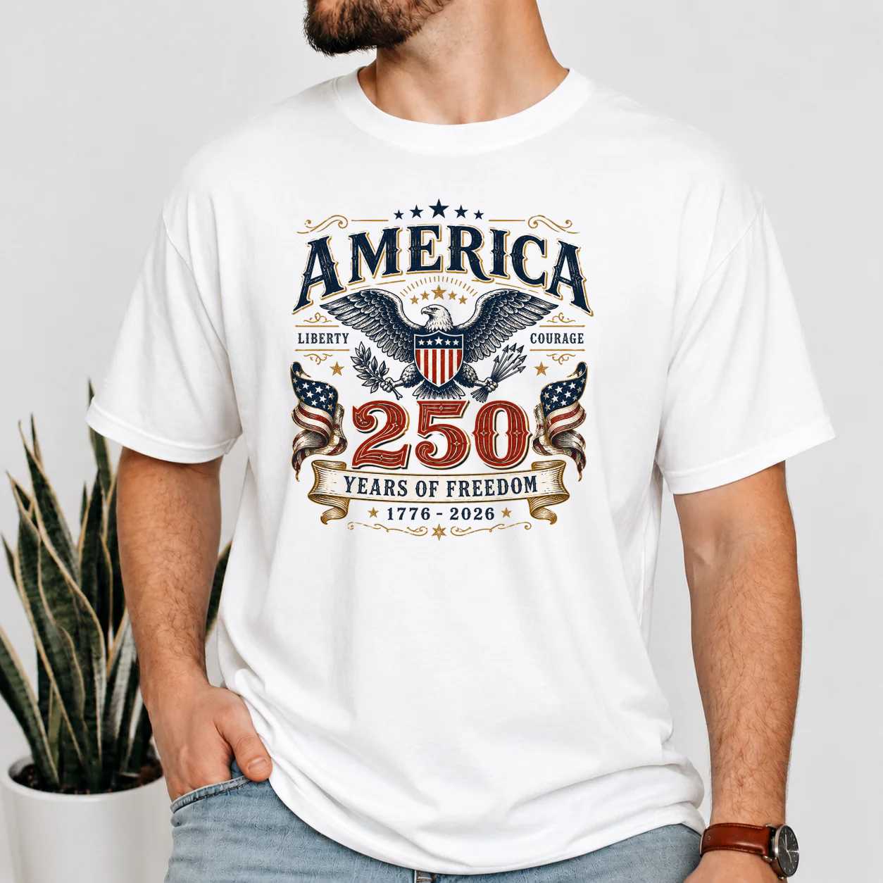 America 250 Years of Freedom Patriotic Eagle T-Shirt for Adults 1776-2026 Anniversary Tee