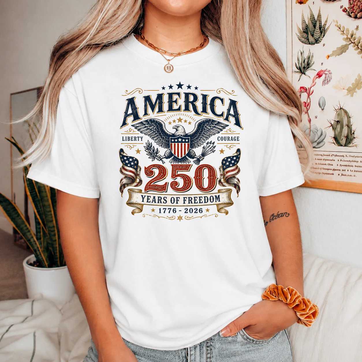 America 250 Years of Freedom Patriotic Eagle T-Shirt for Adults 1776-2026 Anniversary Tee