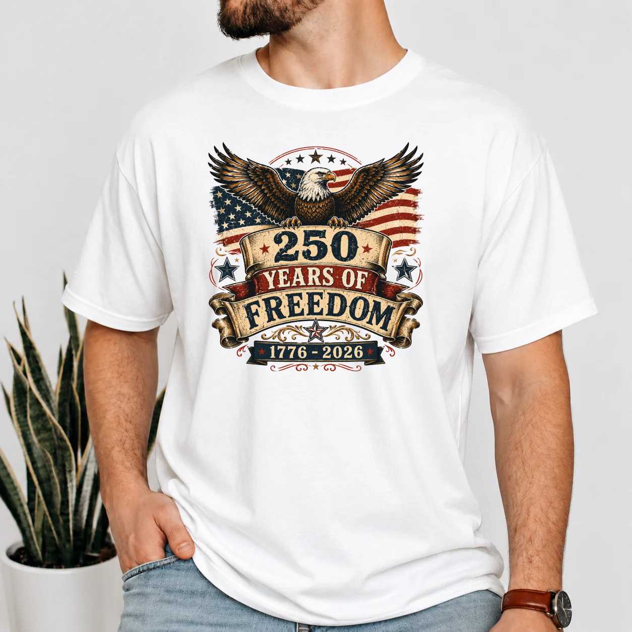 250 Years of Freedom Eagle T-Shirt for Patriotic Adults - Celebrate 1776-2026, Unique Design