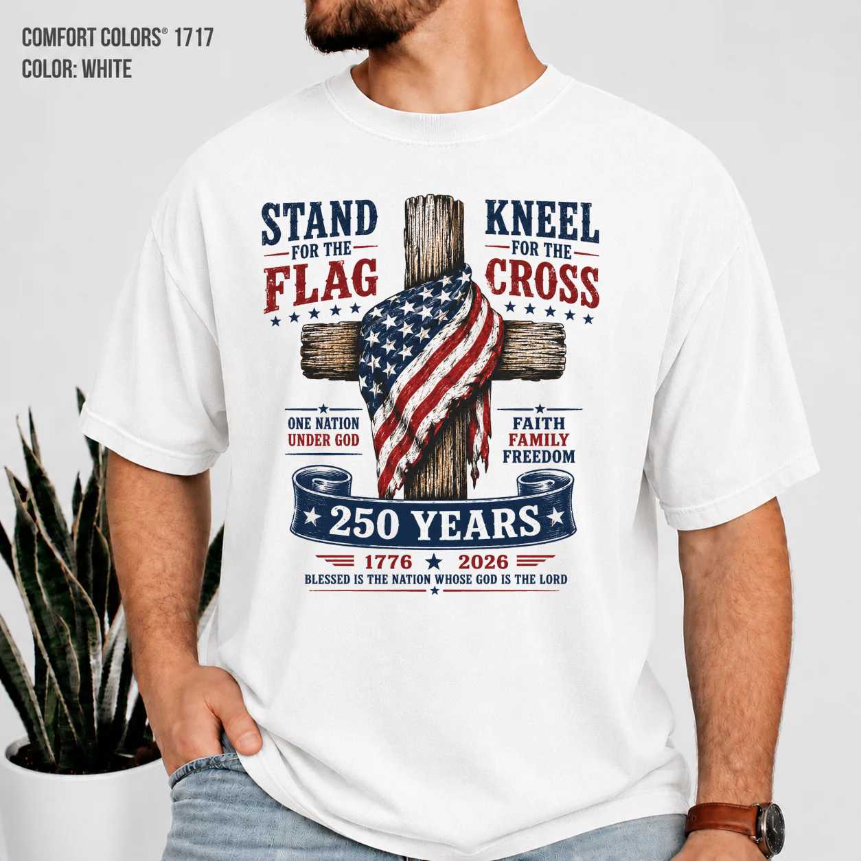 Stand for Flag Kneel for Cross Christian T-Shirt for Adults - Celebrate Faith and Freedom