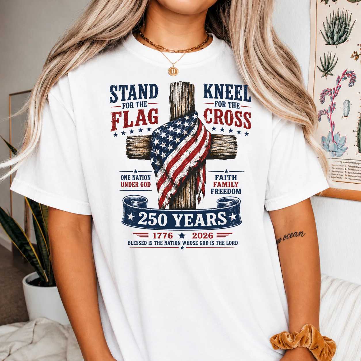 Stand for Flag Kneel for Cross Christian T-Shirt for Adults - Celebrate Faith and Freedom