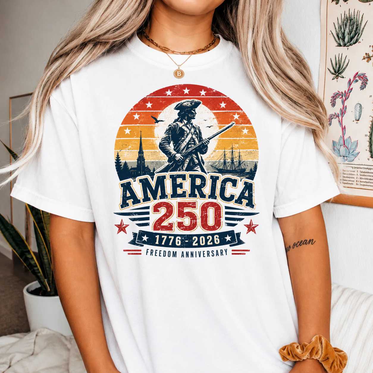 America 250 T-Shirt for Adults - Vintage Freedom Anniversary Design, Patriotic Appeal