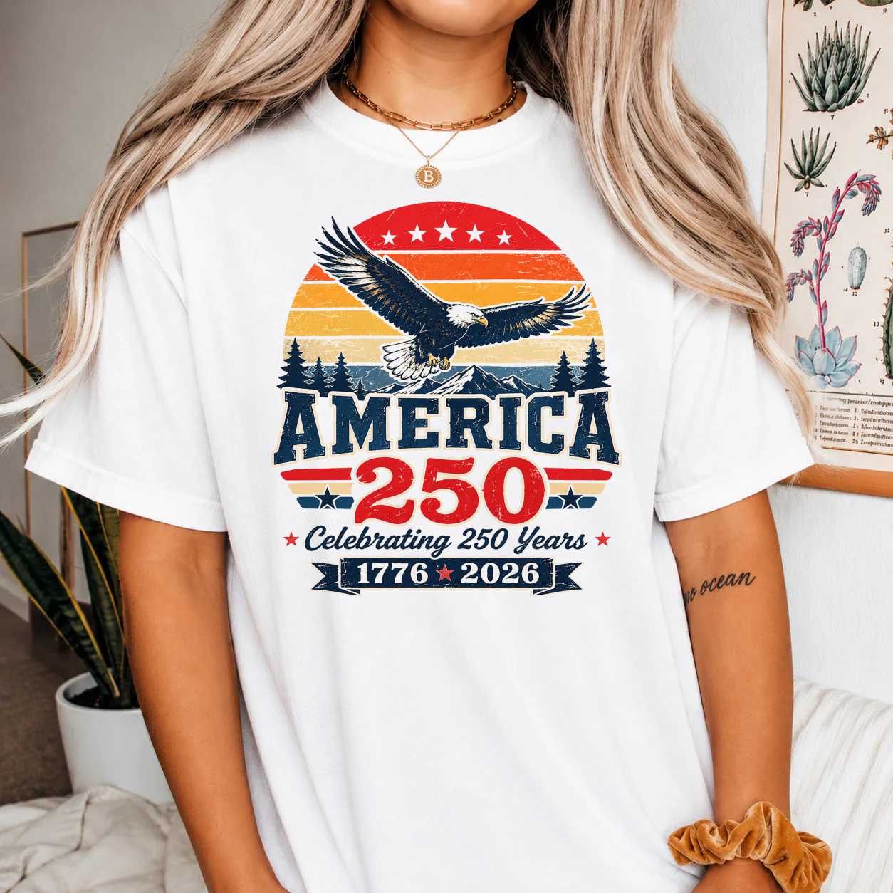 America 250 Celebrating 250 Years Patriotic Eagle T-Shirt for Men and Women 1776-2026 Anniversary Tee