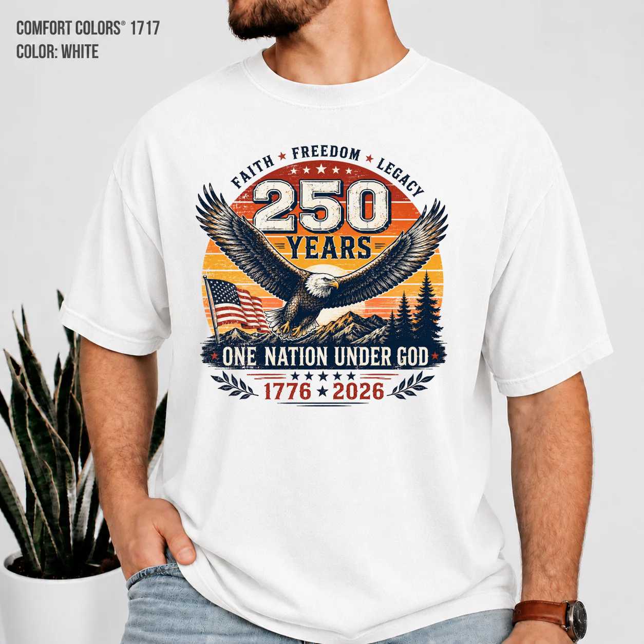 250 Years Faith Freedom Legacy USA Eagle T-Shirt for Adults Patriotic 250th Anniversary Graphic Tee