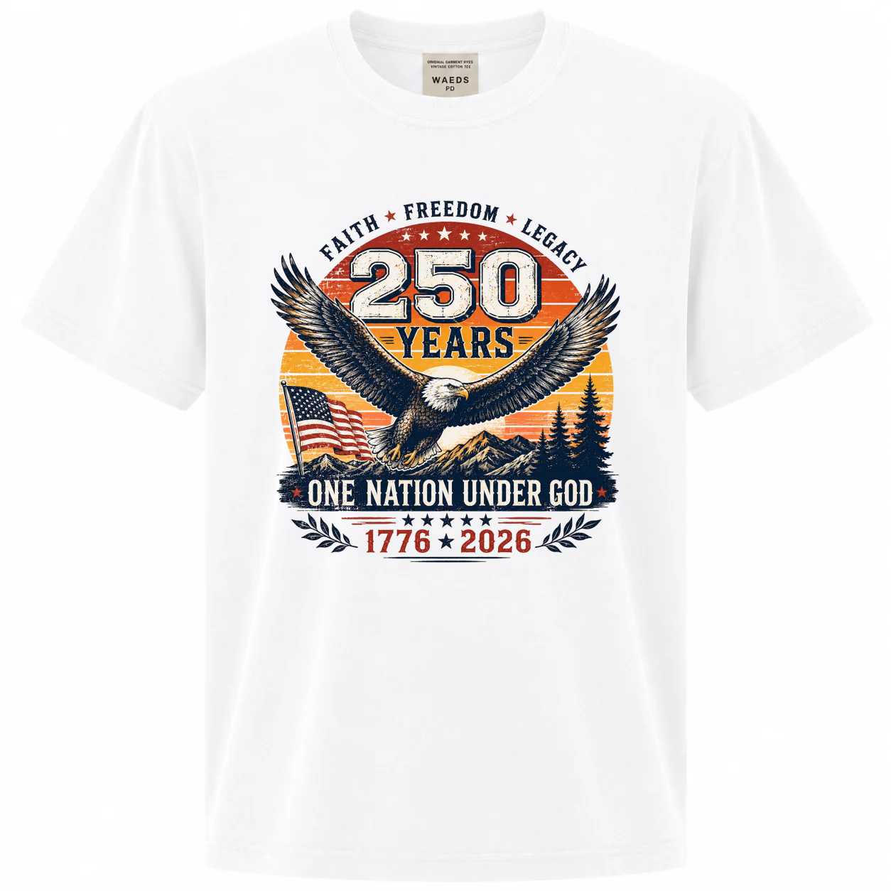 250 Years Faith Freedom Legacy USA Eagle T-Shirt for Adults Patriotic 250th Anniversary Graphic Tee