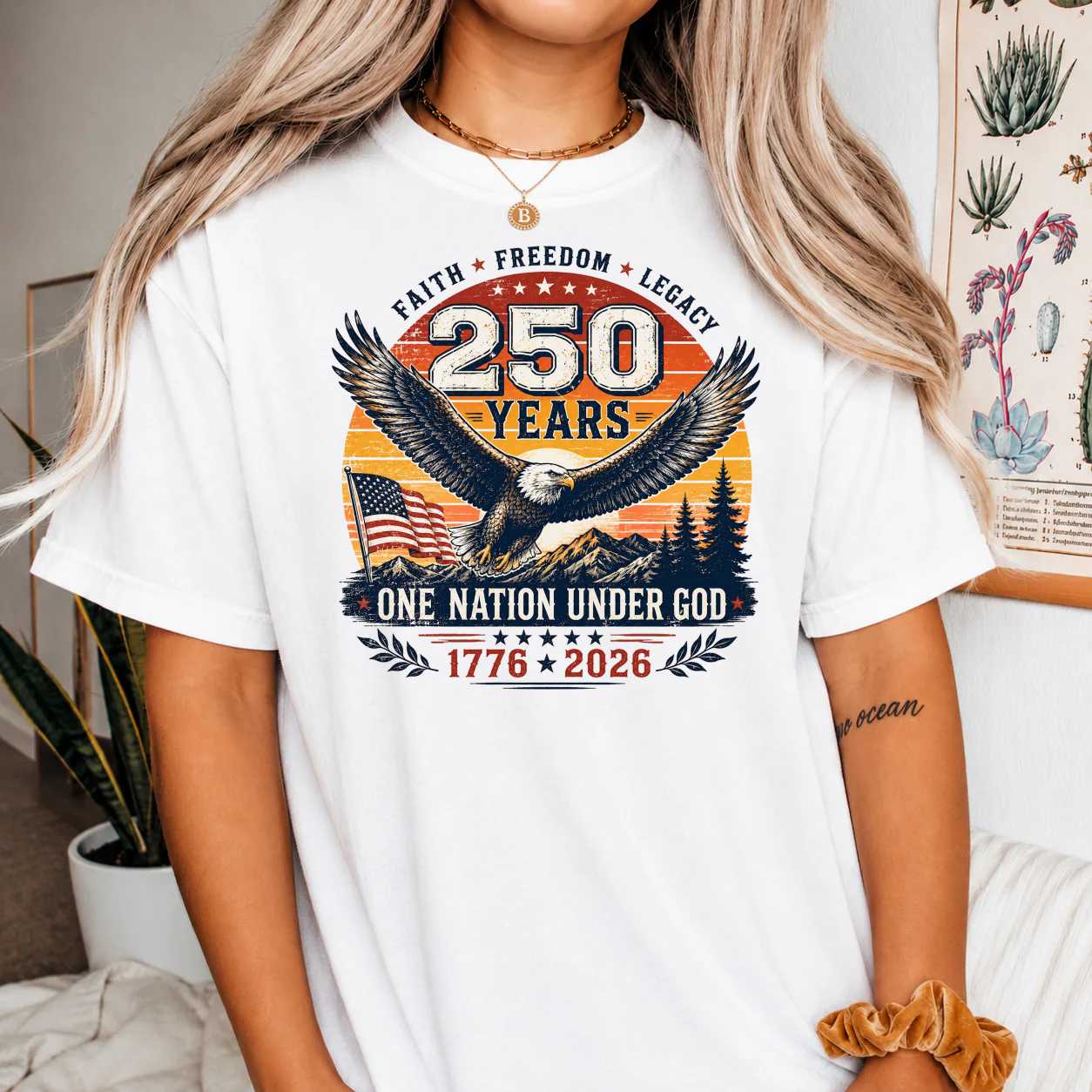 250 Years Faith Freedom Legacy USA Eagle T-Shirt for Adults Patriotic 250th Anniversary Graphic Tee