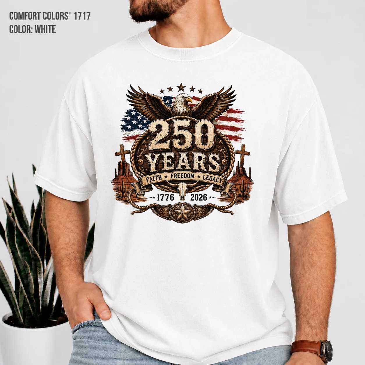 250 Years Faith Freedom Legacy T-Shirt for Adults Patriotic Eagle USA 250th Anniversary Graphic Tee