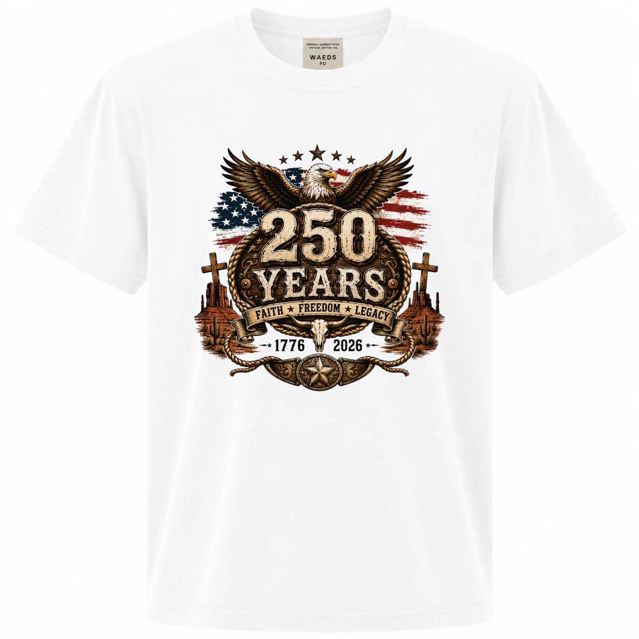 250 Years Faith Freedom Legacy T-Shirt for Adults Patriotic Eagle USA 250th Anniversary Graphic Tee