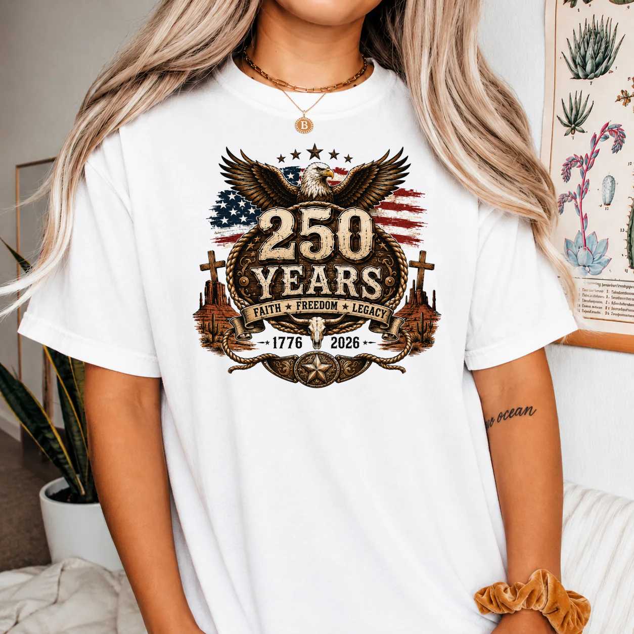 250 Years Faith Freedom Legacy T-Shirt for Adults Patriotic Eagle USA 250th Anniversary Graphic Tee