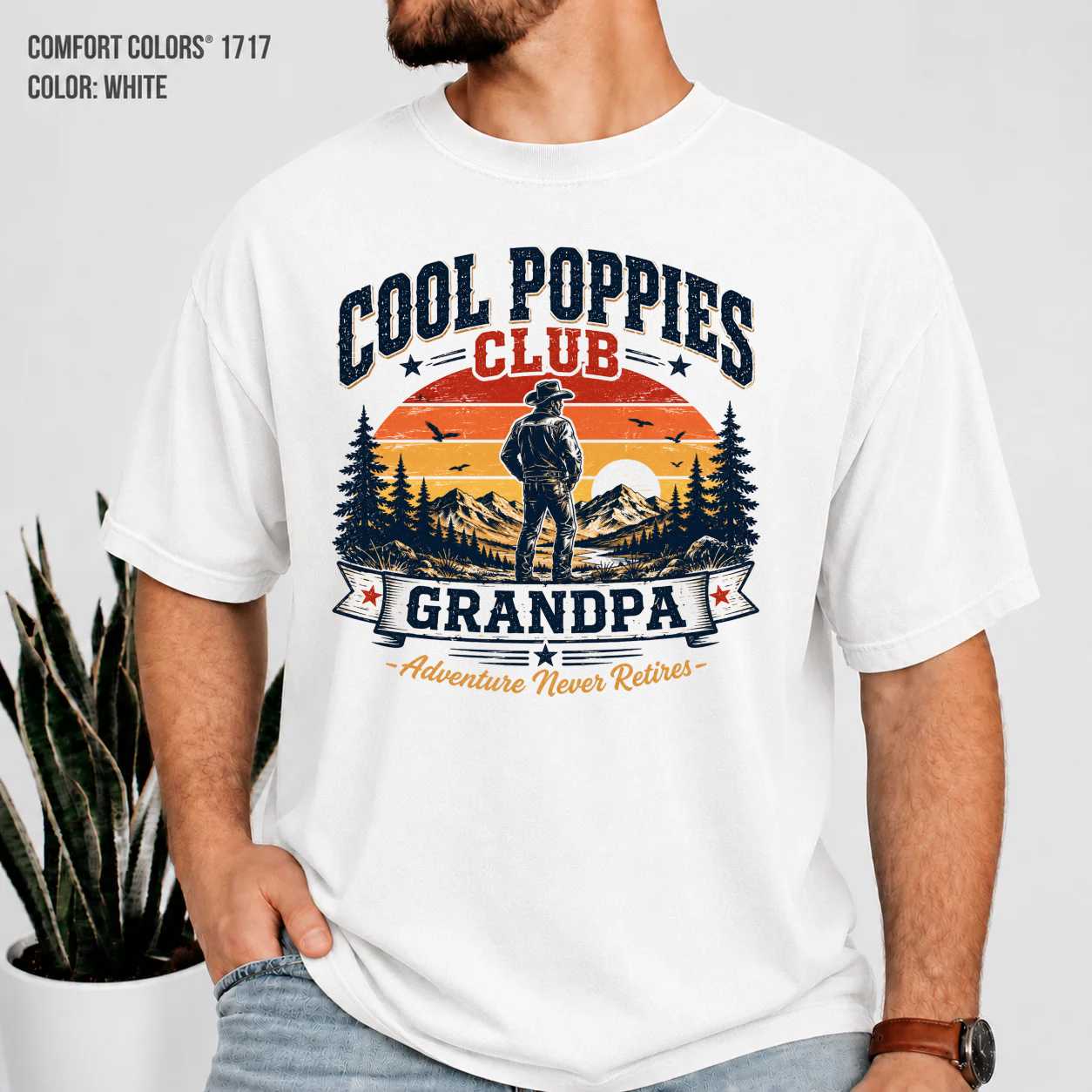 Cool Poppies Club Grandpa T-Shirt Funny Cowboy Adventure Graphic Tee for Men Father's Day Gift
