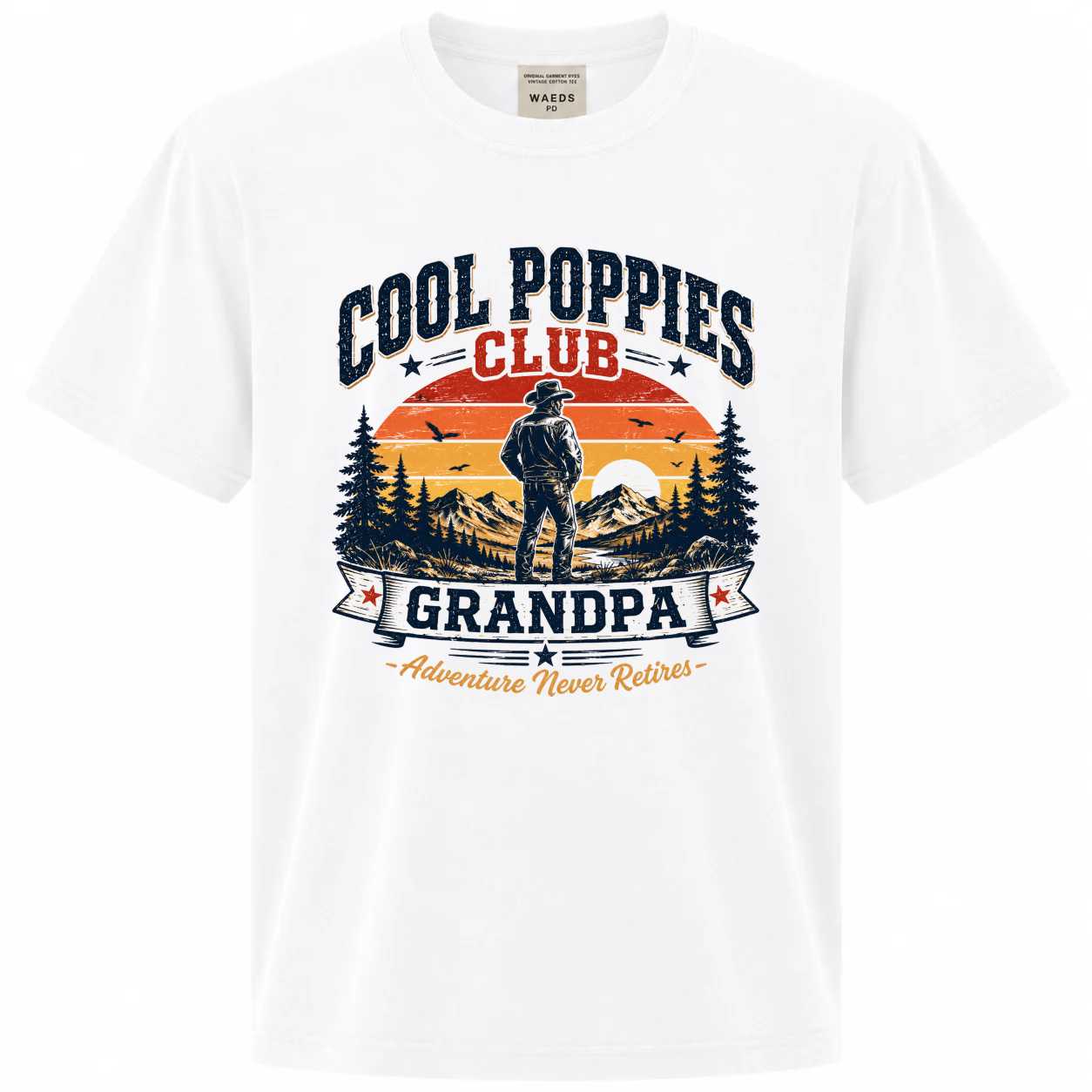 Cool Poppies Club Grandpa T-Shirt Funny Cowboy Adventure Graphic Tee for Men Father's Day Gift