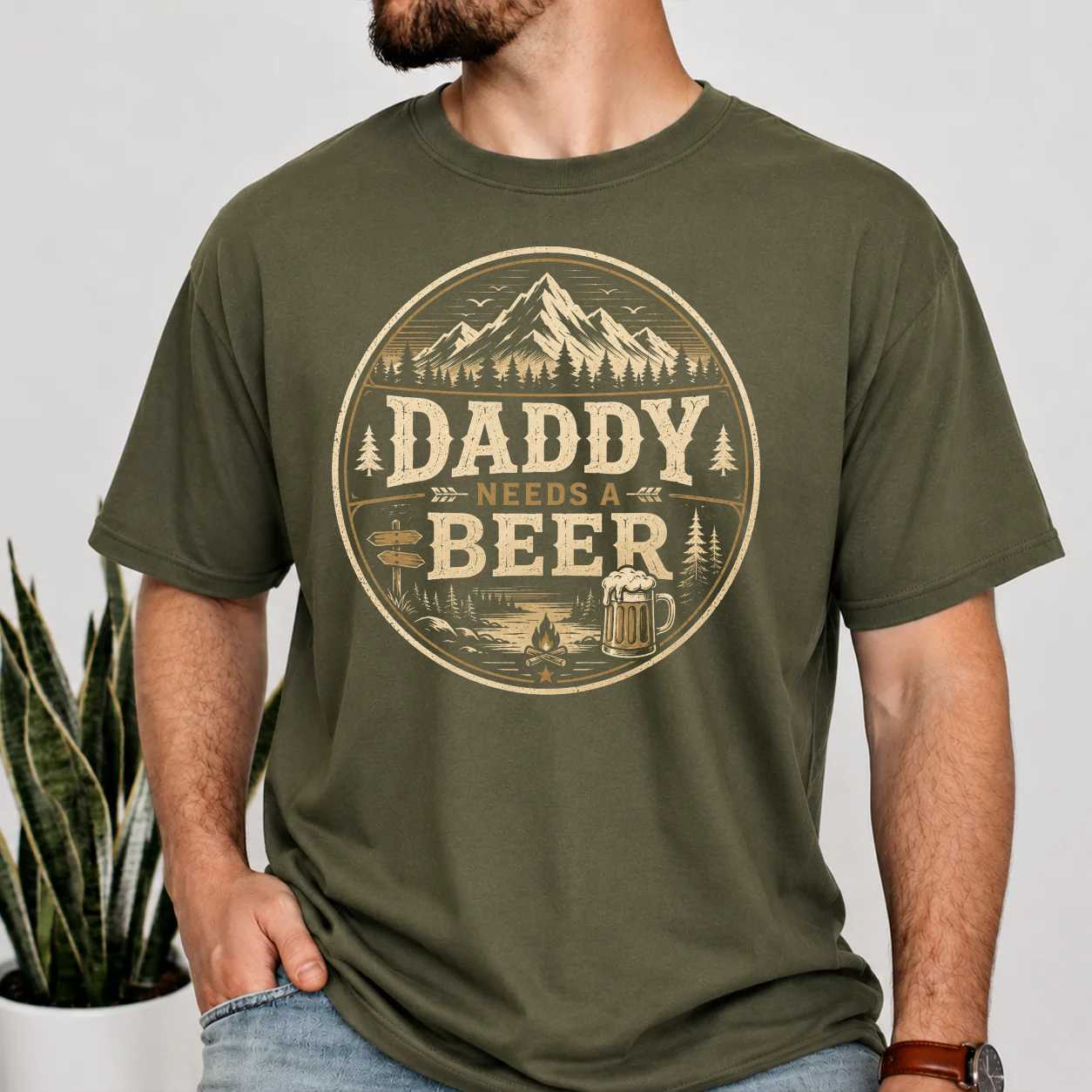 Daddy Needs A Beer T-Shirt for Dads - Funny Retro Mountain Beer Gear