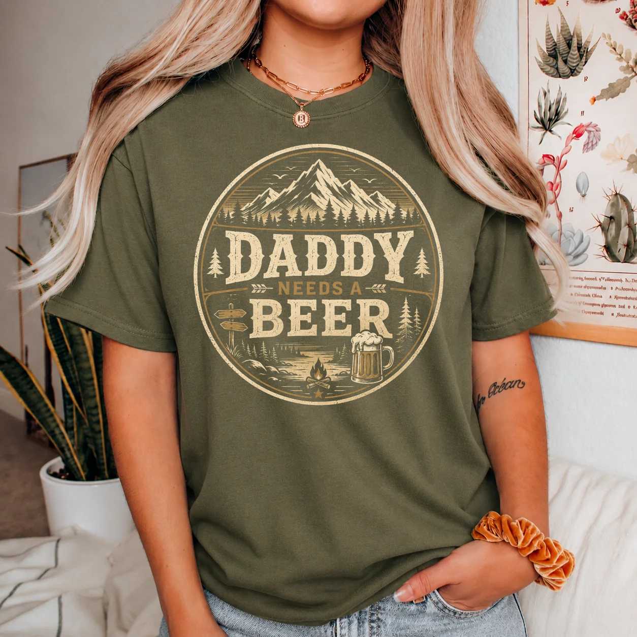 Daddy Needs A Beer T-Shirt for Dads - Funny Retro Mountain Beer Gear