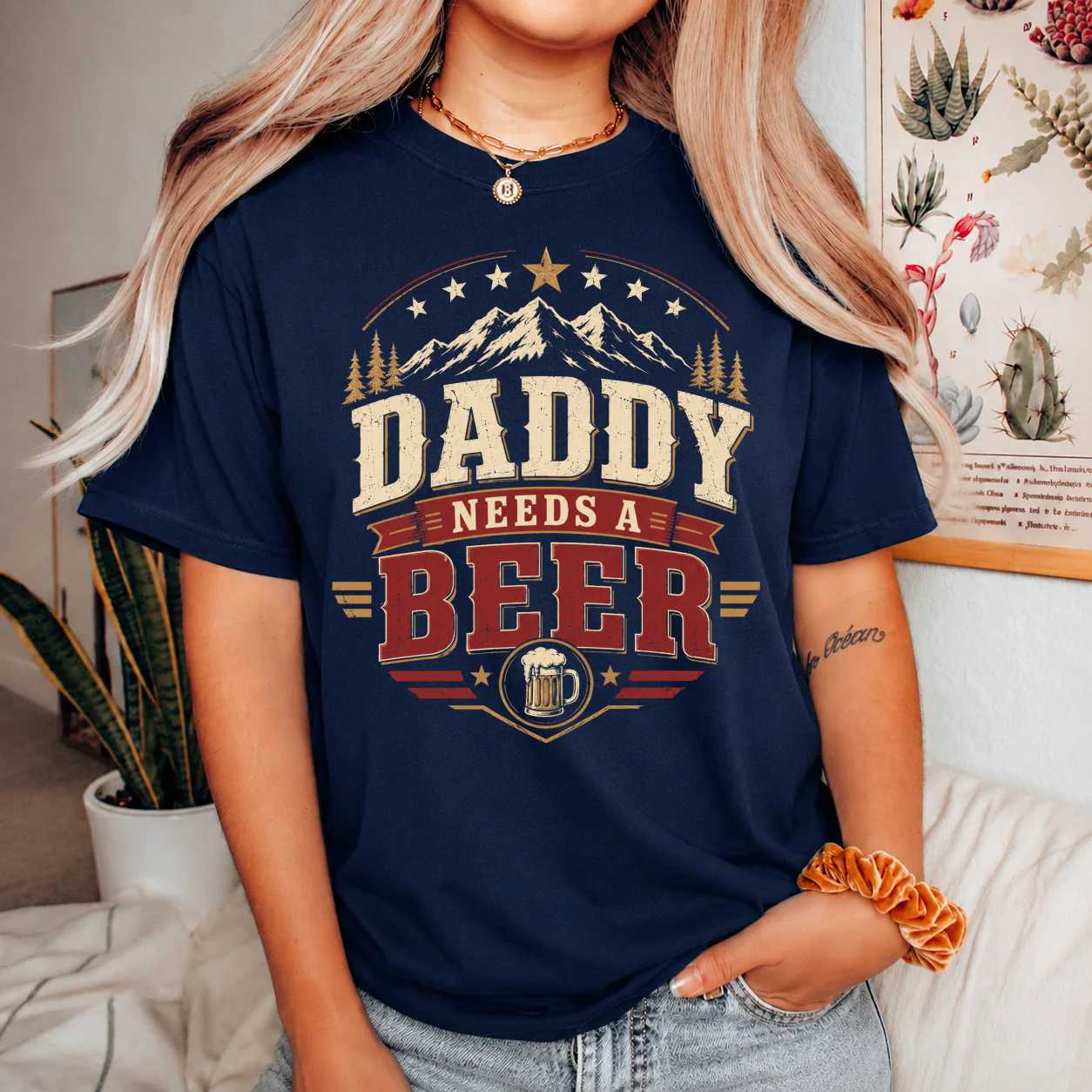 Daddy Needs A Beer T-Shirt for Dads - Funny Gift, Retro Beer Gear