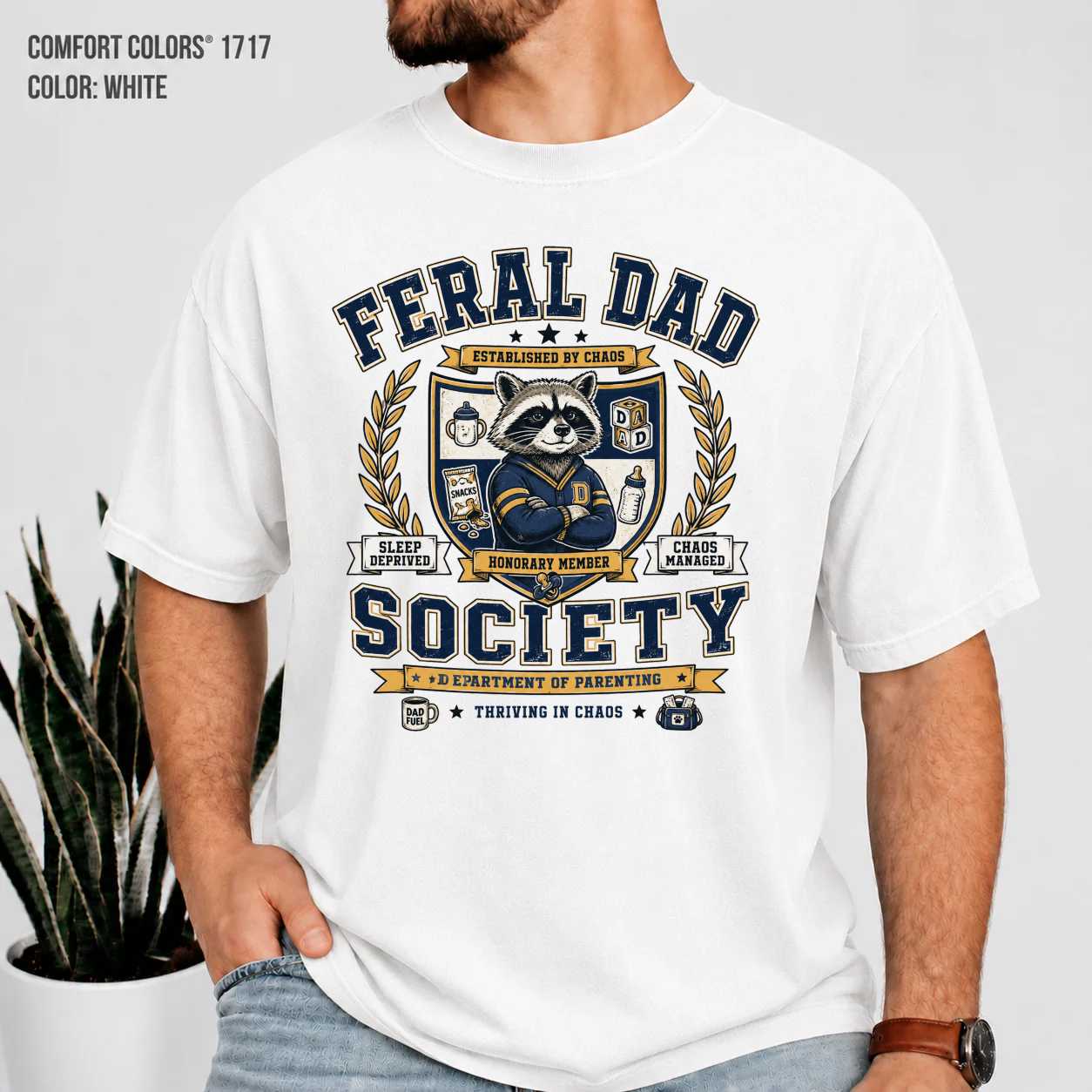 Feral Dad Society Raccoon T-Shirt for Men Funny Parenting Graphic Tee Father's Day Gift