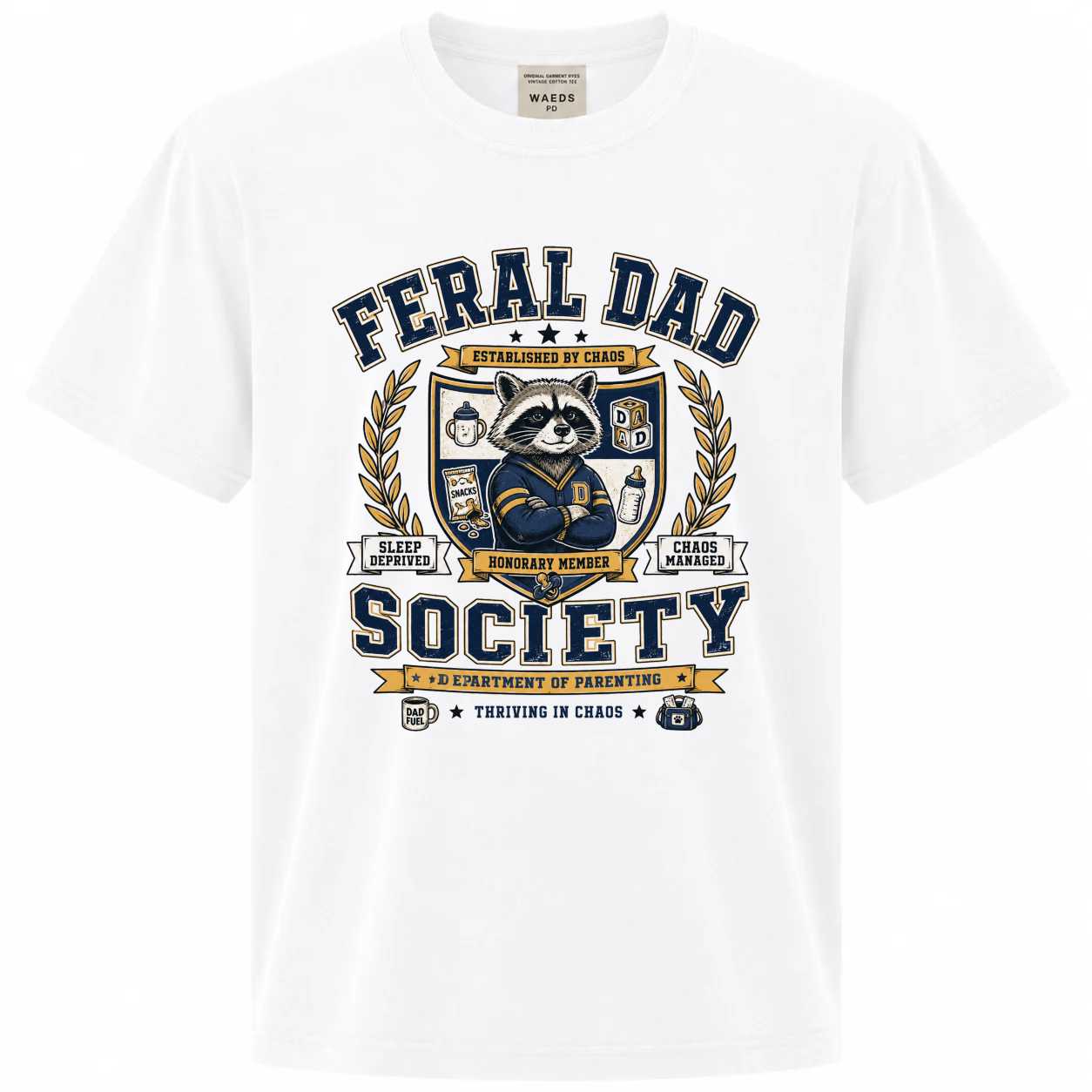 Feral Dad Society Raccoon T-Shirt for Men Funny Parenting Graphic Tee Father's Day Gift