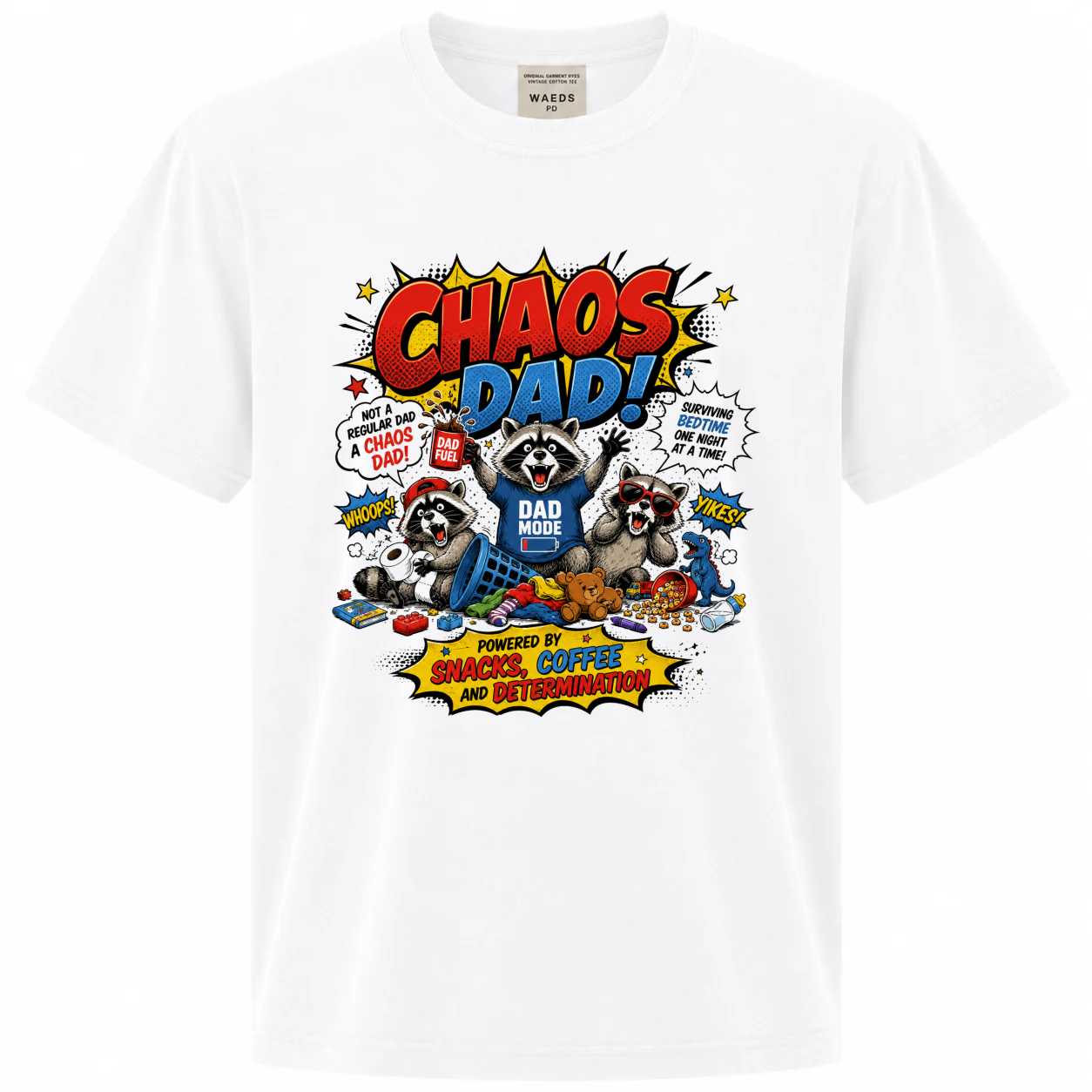 Chaos Dad Funny Raccoon Graphic T-Shirt for Men Comic Style Fathers Day Gift