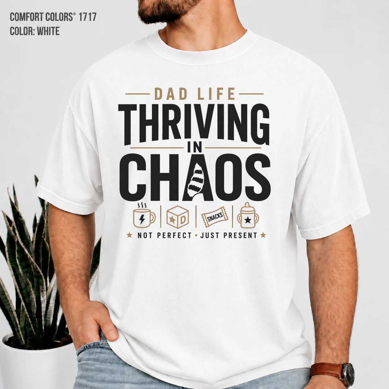 Thriving In Chaos Dad Life Raccoon T-Shirt for Men Funny Fatherhood Graphic Tee