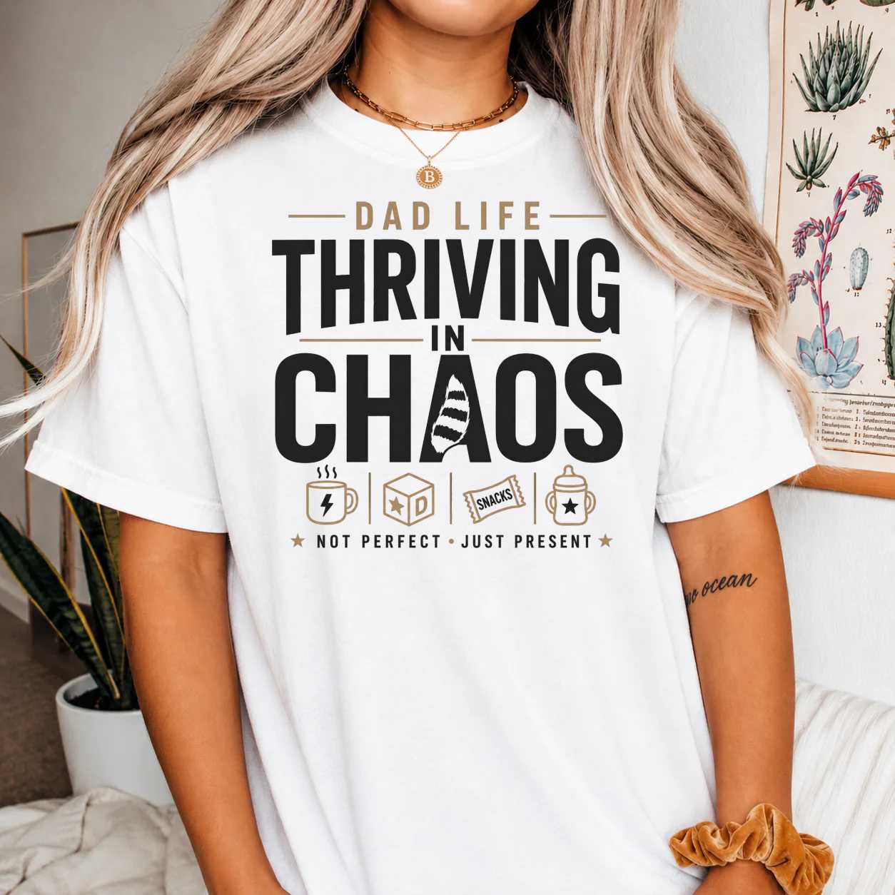 Thriving In Chaos Dad Life Raccoon T-Shirt for Men Funny Fatherhood Graphic Tee