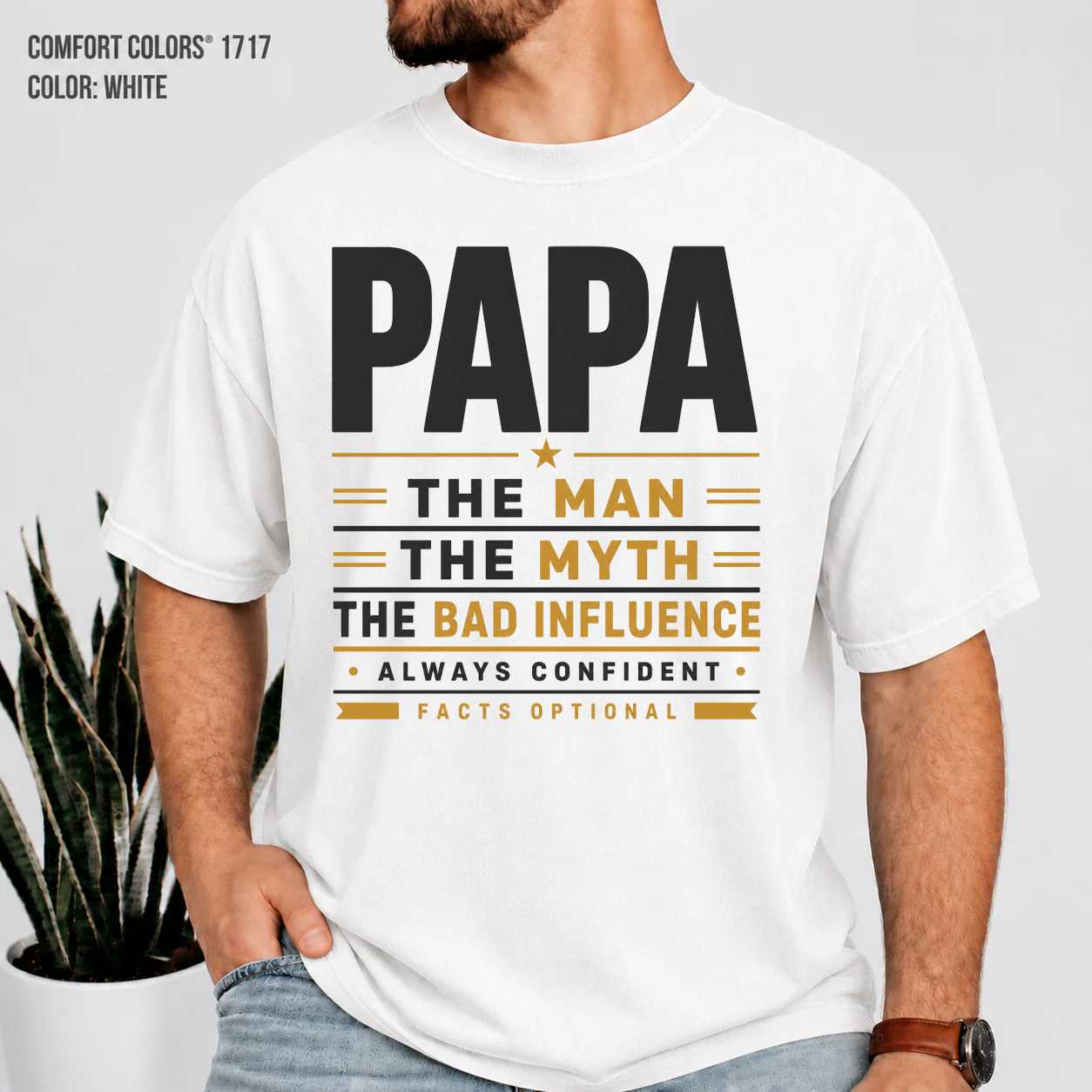 Papa The Man The Myth The Bad Influence Funny Grandpa T-Shirt for Men Father's Day Gift