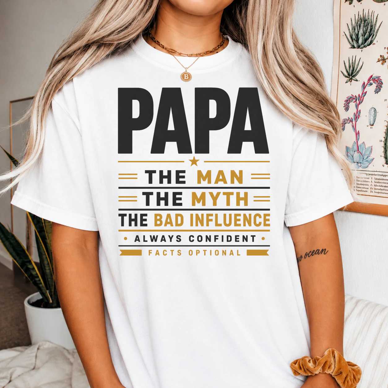 Papa The Man The Myth The Bad Influence Funny Grandpa T-Shirt for Men Father's Day Gift