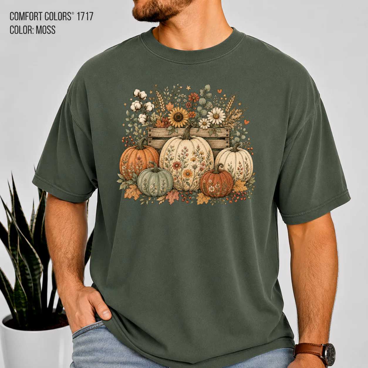 Floral Pumpkin Harvest T-Shirt Vintage Cottagecore Autumn Tee for Women Botanical Fall Style