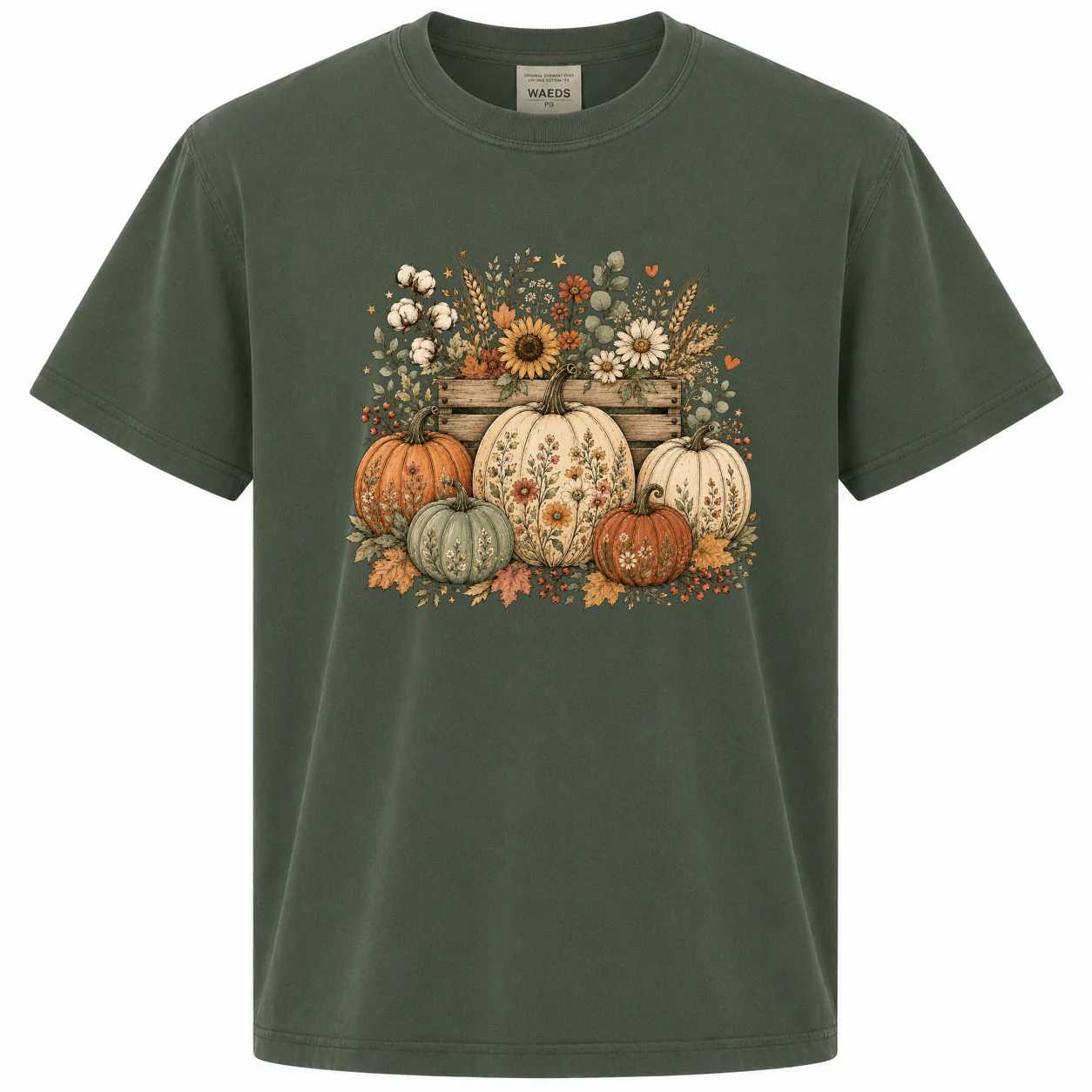 Floral Pumpkin Harvest T-Shirt Vintage Cottagecore Autumn Tee for Women Botanical Fall Style