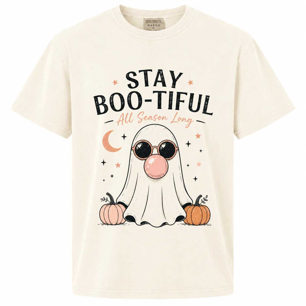 Stay Boo-tiful Ghost T-Shirt for Women Trendy Halloween Bubblegum Design Cute Fall Graphic Tee