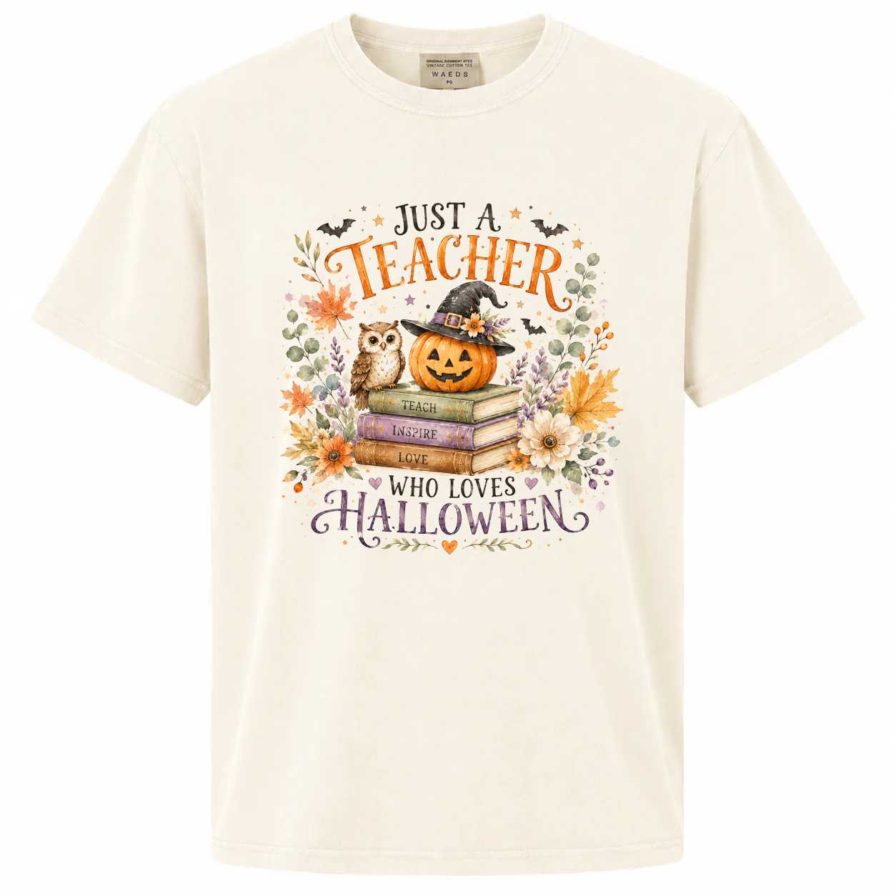 Just a Teacher Who Loves Halloween T-Shirt for Educators Spooky Season Pumpkin and Books Fall Apparel