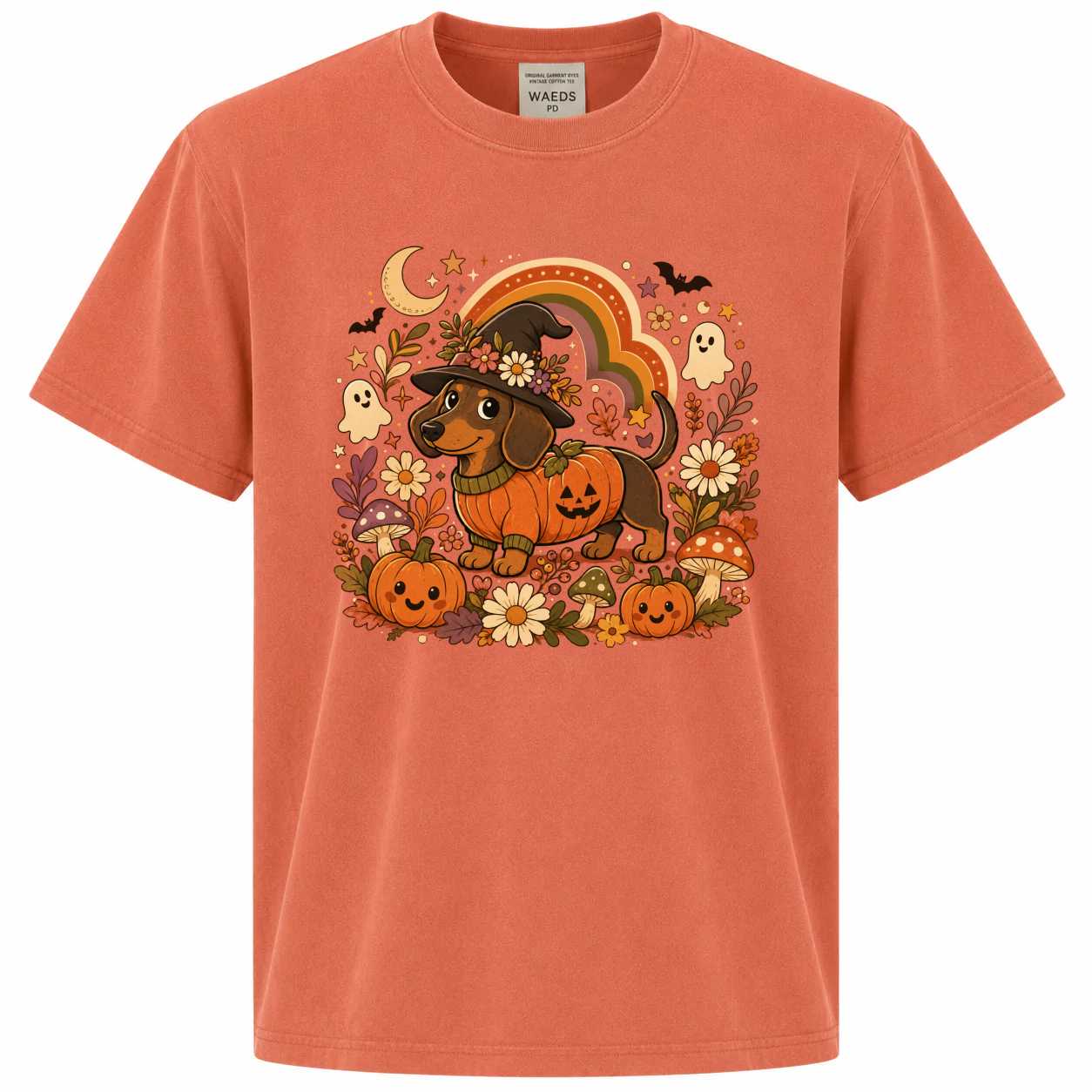 Halloween Dachshund Pumpkin Witch T-Shirt for Dog Lovers Cute Vintage Style Fall Graphic Apparel