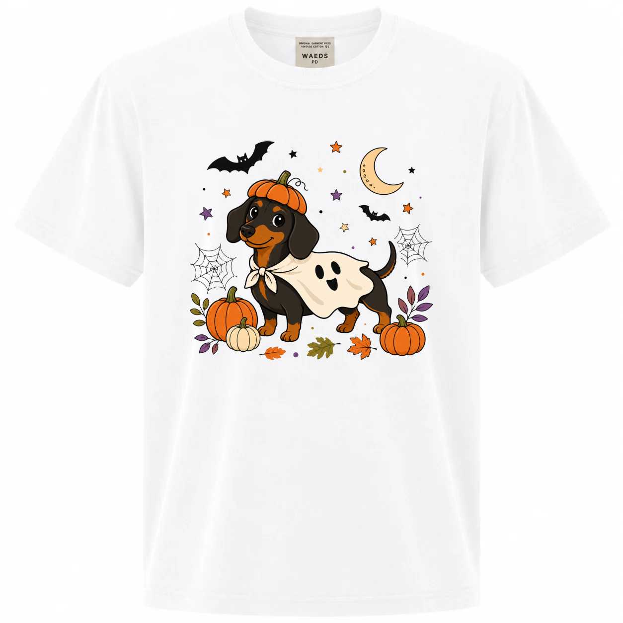 Halloween Dachshund Ghost T-Shirt for Dog Lovers with Spooky Pumpkin and Wiener Dog Design